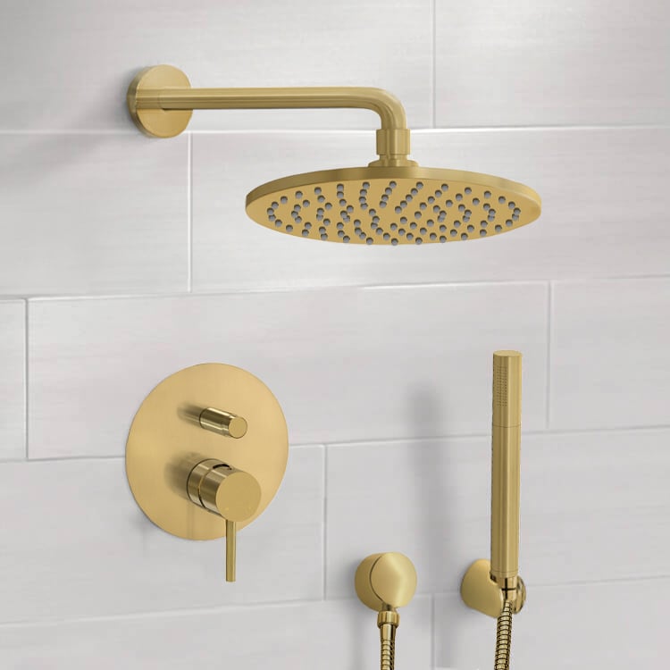 Remer SFH91 Matte Gold Shower System With 8 Inch Rain Shower Head and Hand Shower